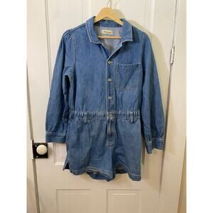 Madewell Long Sleeve Elastic Waist Denim Romper in Rushland large jean onesie